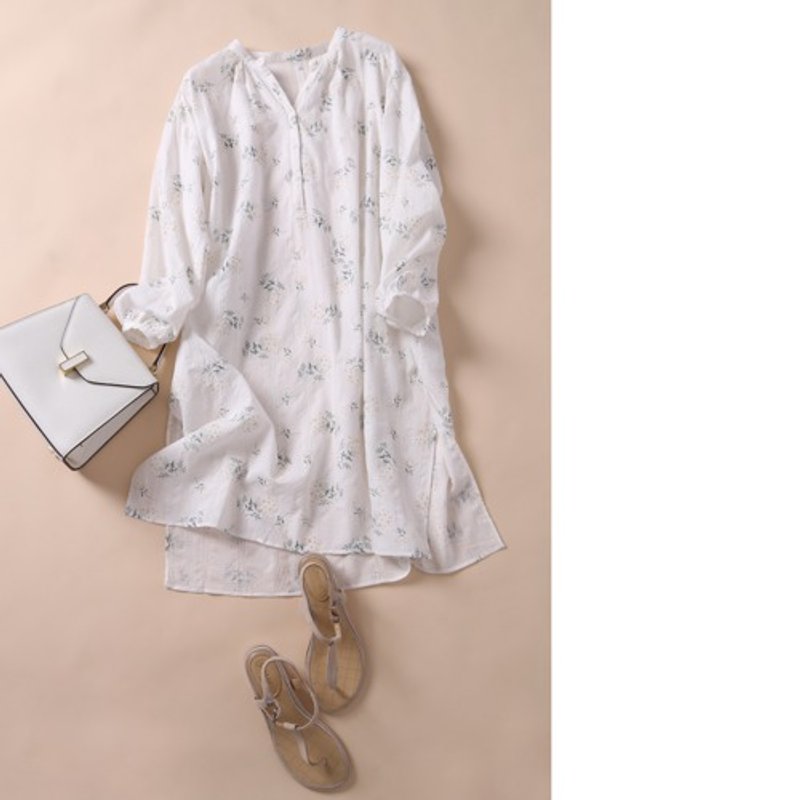 Shirt dress with a captivating flower lover pattern, cotton 190603-2 - ชุดเดรส - วัสดุอื่นๆ 