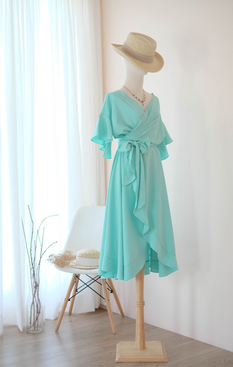 Mint blue dress Blue Bridesmaid dress Bridesmaid Robe Sundress Summer dress - One Piece Dresses - Polyester Blue