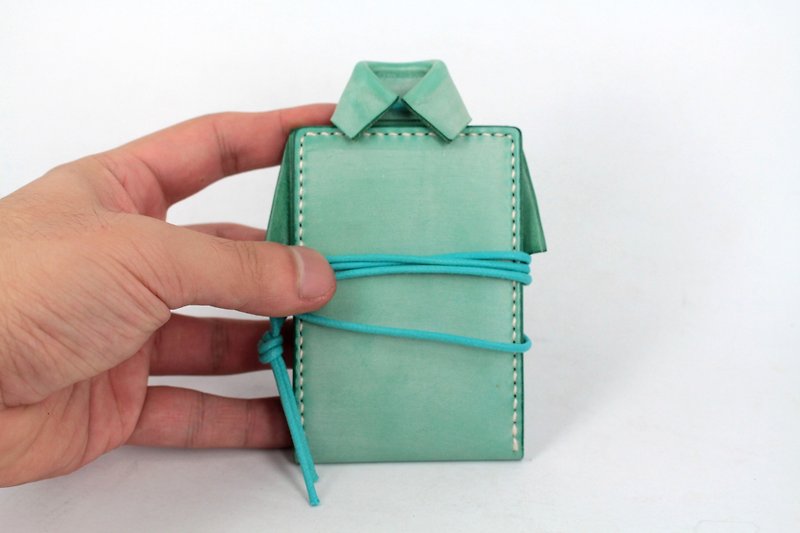 MOOS X WAESOME ORIGAMI vegetable tanned leather hand-sewn ID holder (mint green) - Wallets - Genuine Leather Green
