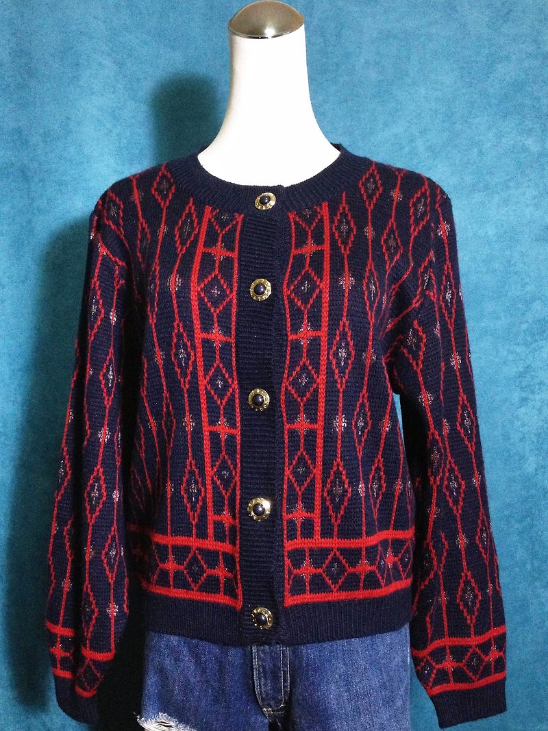 Ping-pong vintage [vintage sweater / cardigan Nippon totem vintage sweater coat] abroad back VINTAGE - สเวตเตอร์ผู้หญิง - ขนแกะ สีน้ำเงิน
