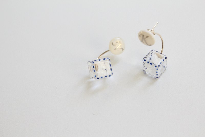 Your Sugar Cube S925 Alphabet Studs X Painted Glass Cube Backs - Earrings & Clip-ons - Glass Blue