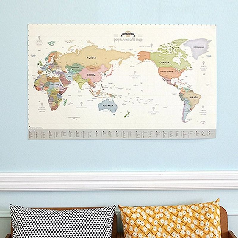 世界地図ポスター（シングル）-02パステル版（自宅に限定）、IDG70343 - 地図 - 紙 イエロー