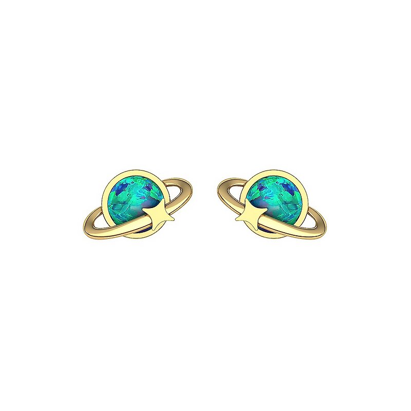 18k Solid Gold  Australian Opal Asteroid Stud Earring, Custom Jewelry, E058