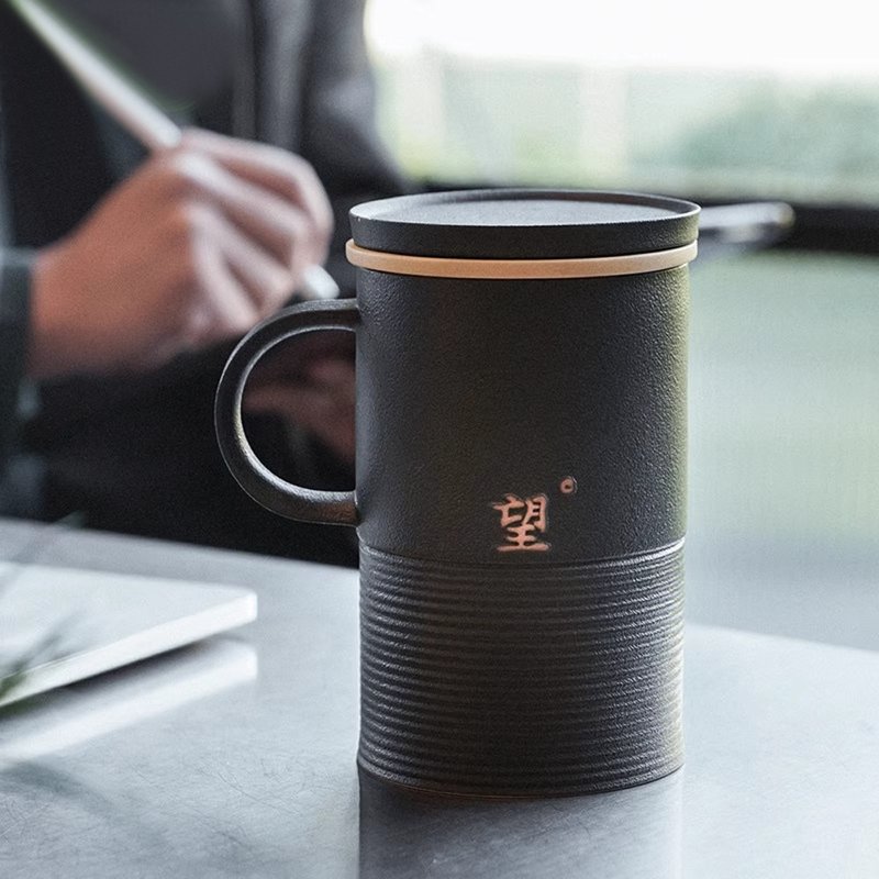 望杯茶杯辦公室泡茶杯茶水分離杯高檔陶瓷茶杯子男士 - 茶壺/茶杯/茶具 - 陶 