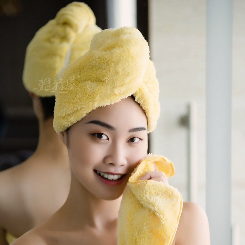 Yasnon Feather Down Platinum Antibacterial Shower Cap Water-Absorbent Hair Cap-(Pineapple Yellow) MIT Taiwan Excellence Award - Towels - Other Man-Made Fibers Yellow