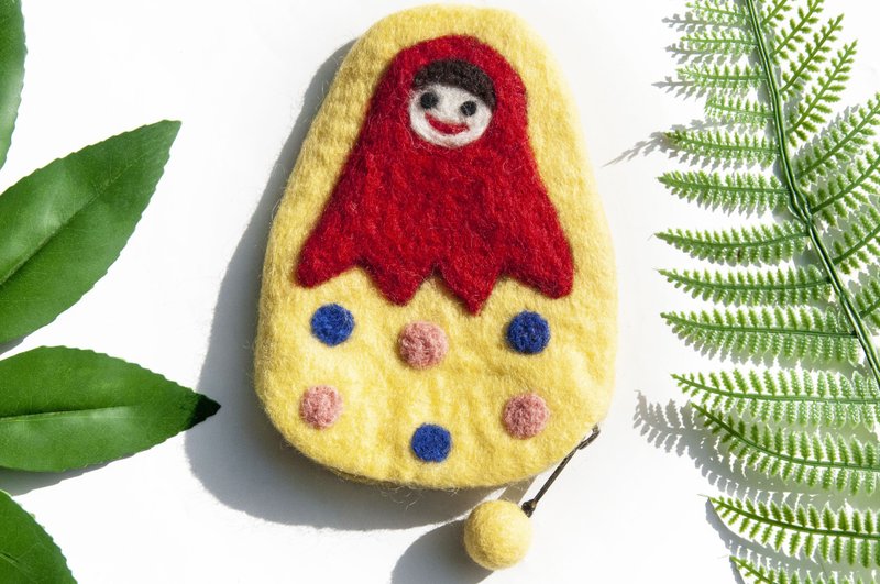 Wool felt mobile phone bag/storage bag/coin purse/yoyou card holder wireless earphone storage-Russian doll - Coin Purses - Wool Multicolor