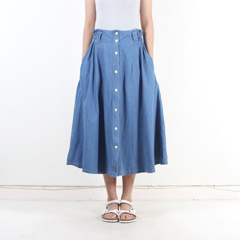 [Egg Plant Vintage] elegant vintage denim dress - Skirts - Cotton & Hemp Blue