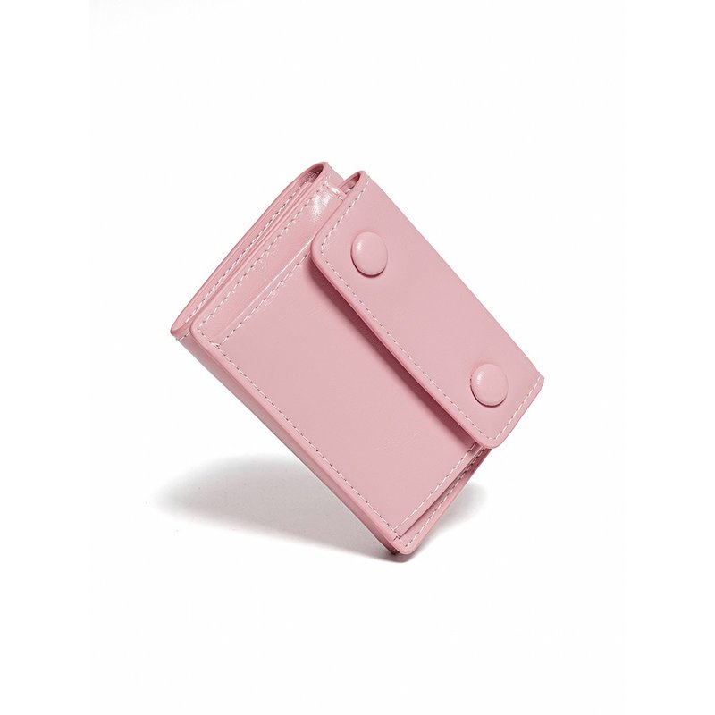 DOT Pocket 3-layer Half Wallet Coin Money Card Wallet  baby pink - 錢包/皮夾/長短夾 - 真皮 粉紅色