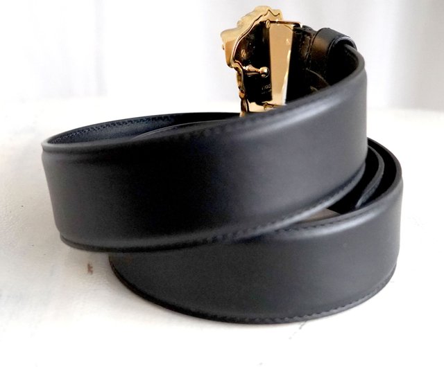 新品 イタリア製 VERSACE ブラックゴールドバックル メドゥーサ