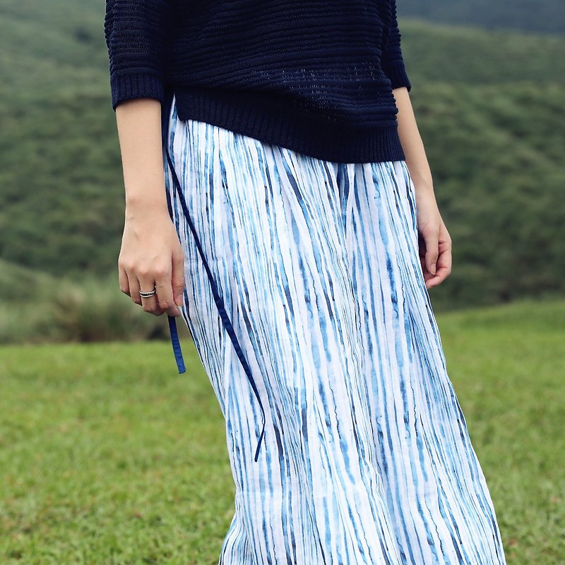 [Throwing cloth for the clothing streamer] high ramie ramie indigo watermark half skirt original design - กระโปรง - ผ้าฝ้าย/ผ้าลินิน 