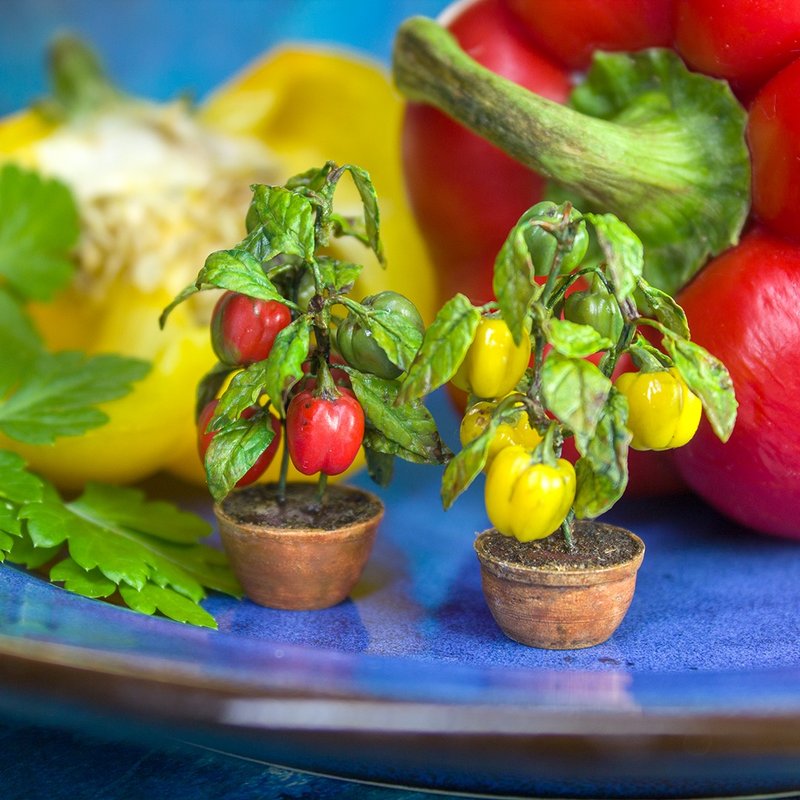 TUTORIAL Miniature pepper plant with polymer clay | PDF + video - 手工藝教學/工具書 - 其他材質 