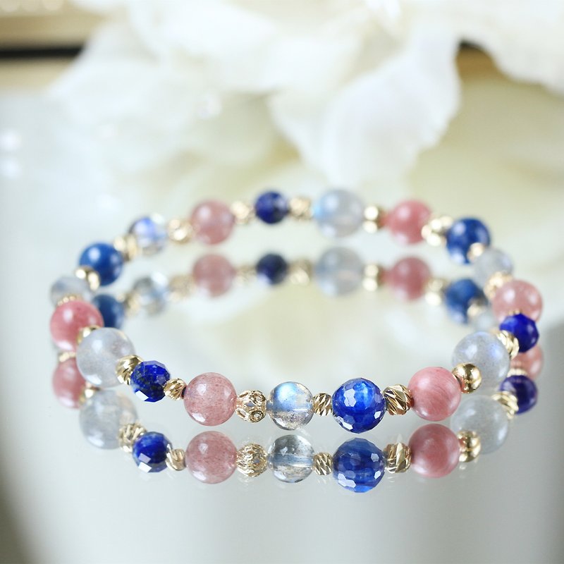 藍晶石/拉長石/草莓晶/薔薇輝石天然石水晶設計手鍊 - 手鍊/手環 - 水晶 藍色