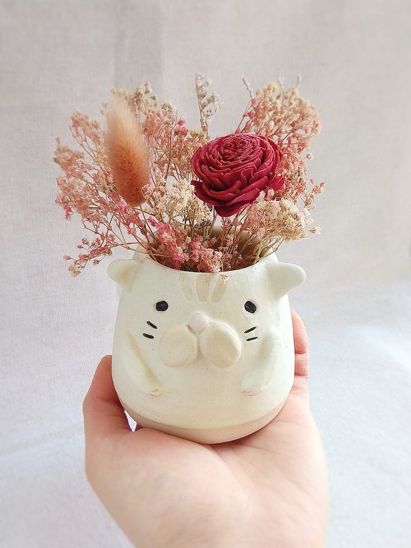 (Seconds) Handmade Ceramic Small Flower Vase, Cute Animal Home Decor - White Cat - Pottery & Ceramics - Pottery White