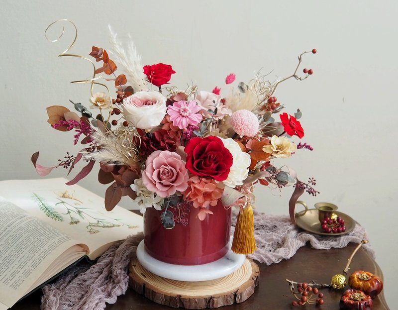 Year of the Tiger New Year Flower Gift Limited Edition [Blossoms and Prosperity] Eternal Flowers Flower Table - Plants - Plants & Flowers Red
