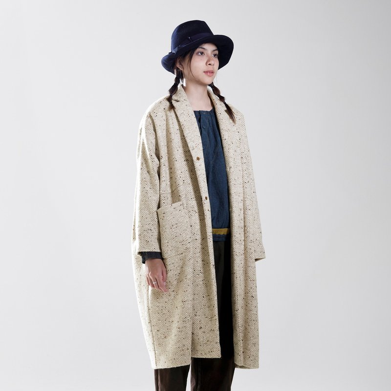 Warm suit collar wool long coat - เสื้อแจ็คเก็ต - ขนแกะ สีกากี