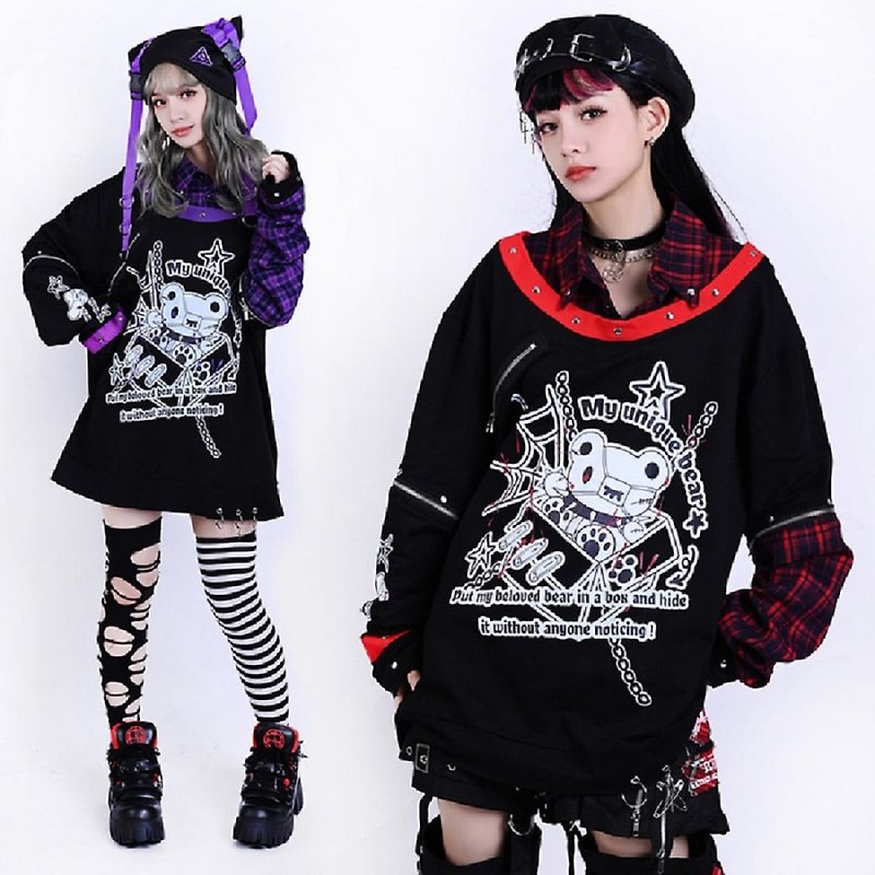 YABI punk kawaii harajuku puppet collection collared layered look tee JJ2475 - Men's T-Shirts & Tops - Cotton & Hemp 