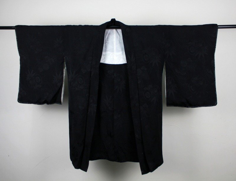 Turtle Gege - Japanese fan and drum handmade feather woven kimono jacket - Women's Casual & Functional Jackets - Silk Black