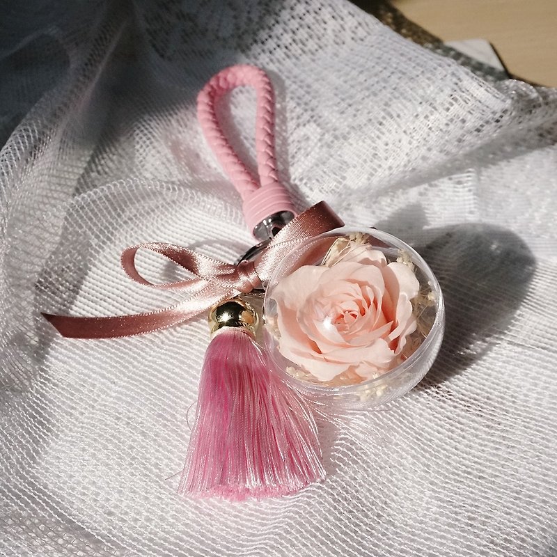Preserved Flower Transparent Ball Key Ring (Small)-Light Pink Rose - Keychains - Plants & Flowers 