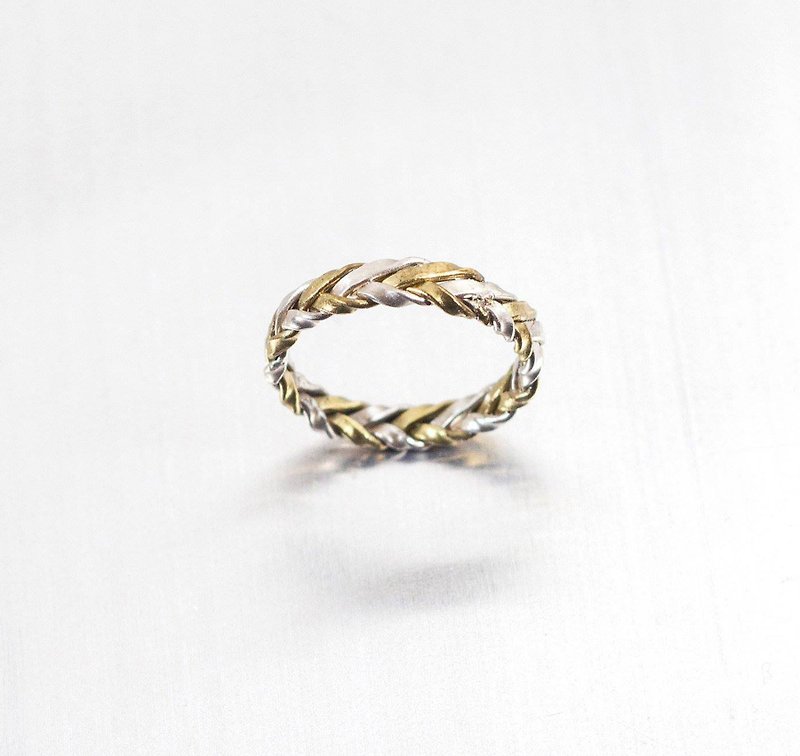 復古編織銀銅戒 - 戒指 - 銀 金色