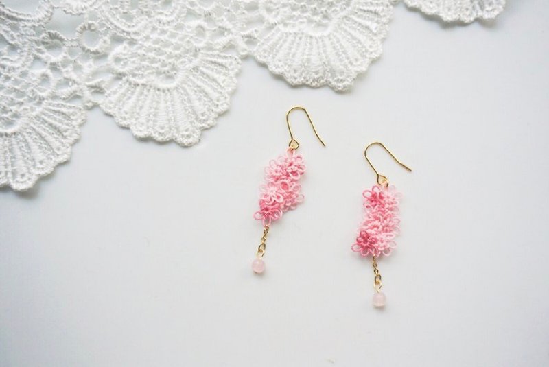 Handmade Tatting Earrings, Lace Earrings, Cotton (3 color) - Earrings & Clip-ons - Cotton & Hemp Pink