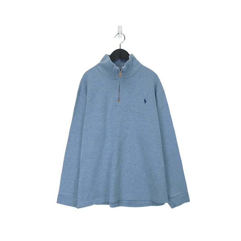 A‧PRANK :DOLLY :: 品牌POLO水藍色/藍馬針織半拉鍊套頭上衣(XL)(T803054) - 男毛衣/針織衫 - 棉．麻 藍色
