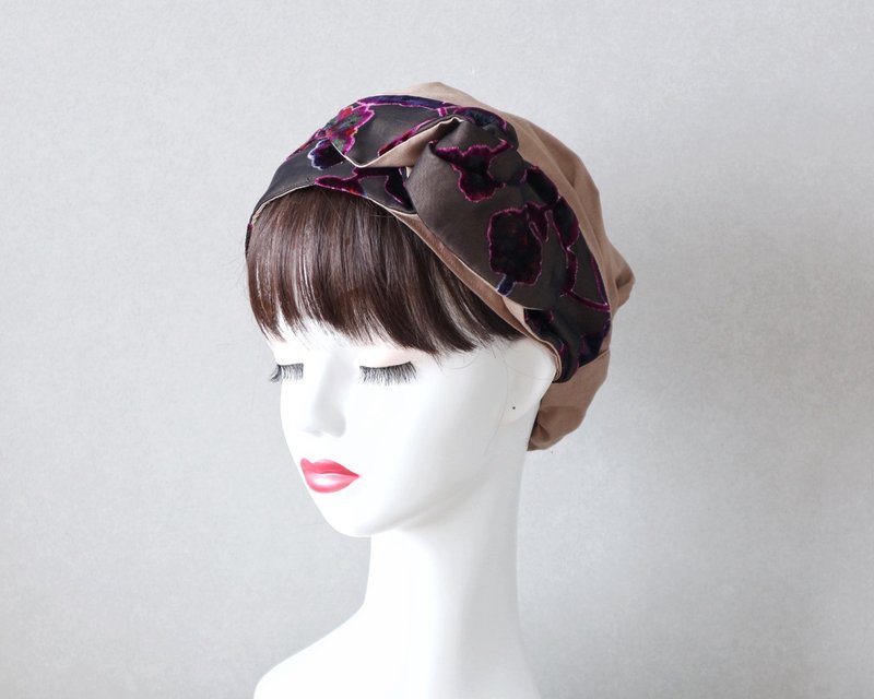 Evening light flower lover sash ribbon and French beige hair turban Medical cap/Care cap Care cap - Hair Accessories - Cotton & Hemp Blue