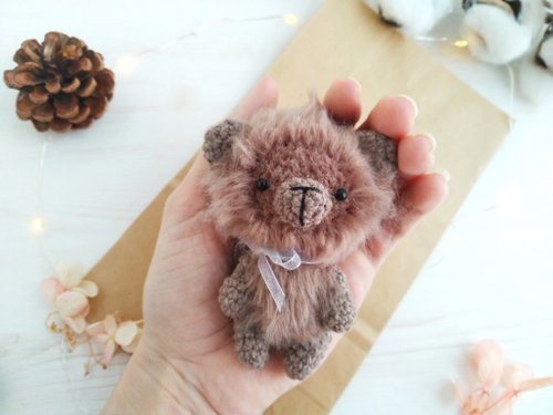 Teddy bear keychain,cute kawaii with heart, plush bag accessory, handmade  bear - Shop CreepyPlushToys Keychains - Pinkoi