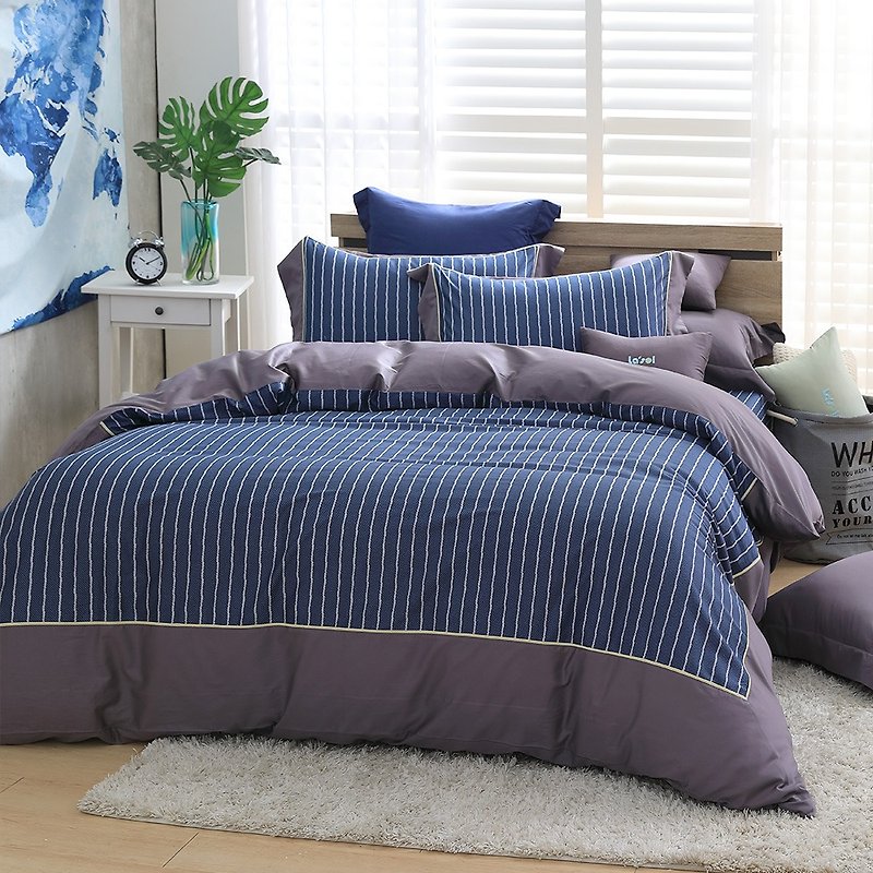 (加大)月色-英倫印記-高質感60棉兩用被床包四件組【6*6.2尺】 - 床包/寢具 - 棉．麻 藍色