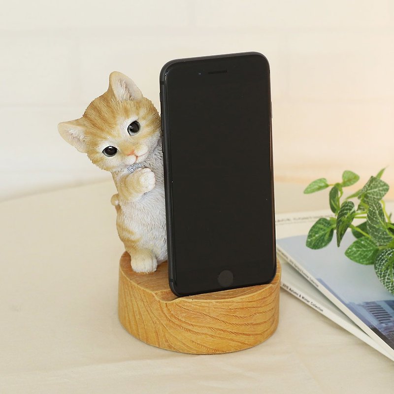Devalier ca218y [Genuine Product] Cat Figurine Tea Tiger Smartphone Stand Resin Gift Cute Birthday Present - ที่ตั้งมือถือ - เรซิน สีนำ้ตาล