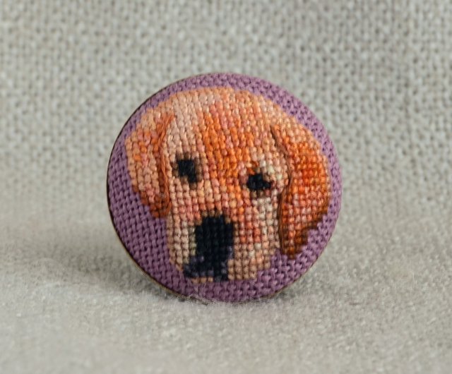 犬のラブラドール刺繍リング、ペット愛好家のためのベージュの