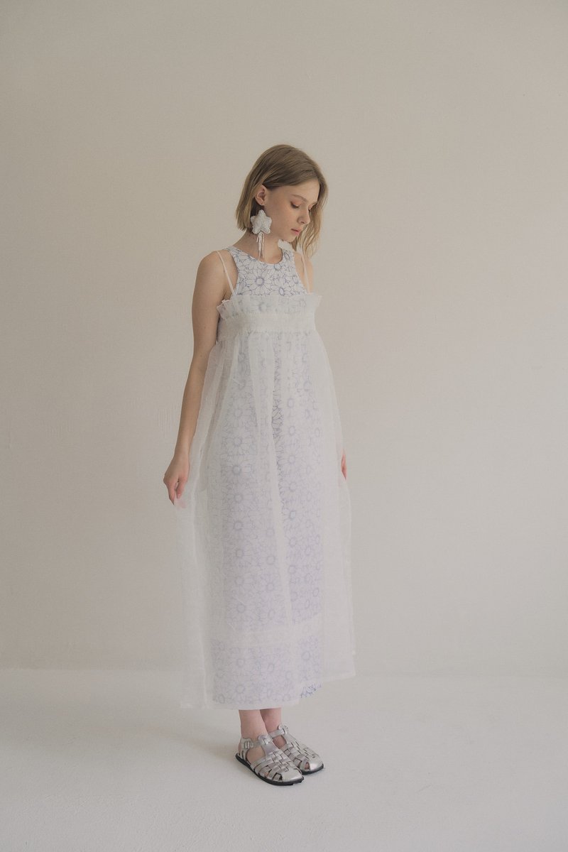 organza pocket dress 歐干紗口袋洋裝 fog white 雲霧白 - 洋裝/連身裙 - 聚酯纖維 白色