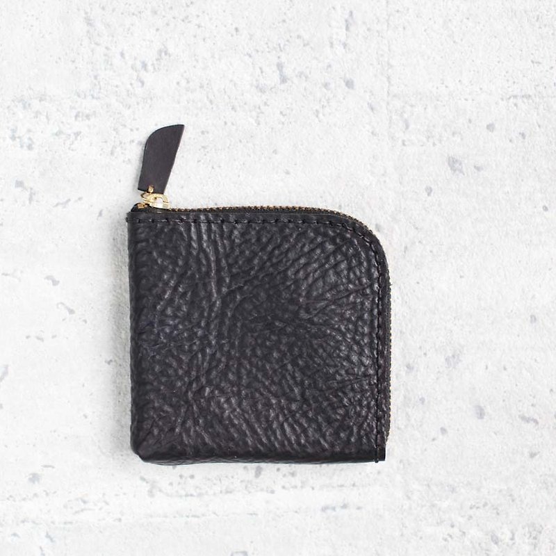 Black classy leather coin zip wallet - กระเป๋าใส่เหรียญ - หนังแท้ สีดำ