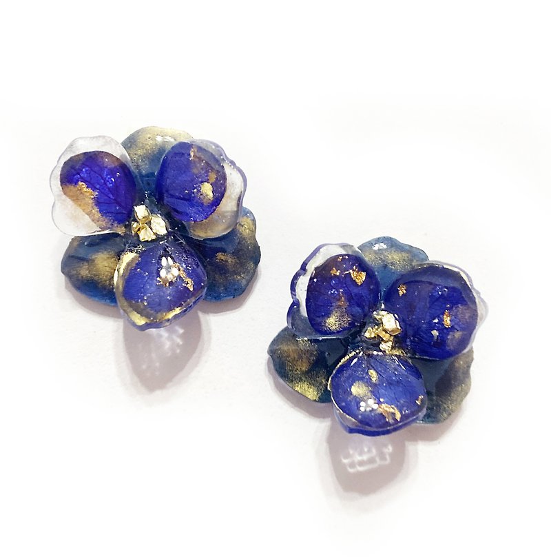 Classic blue sandwich purple sun petal color brushed gold earrings (can be chang