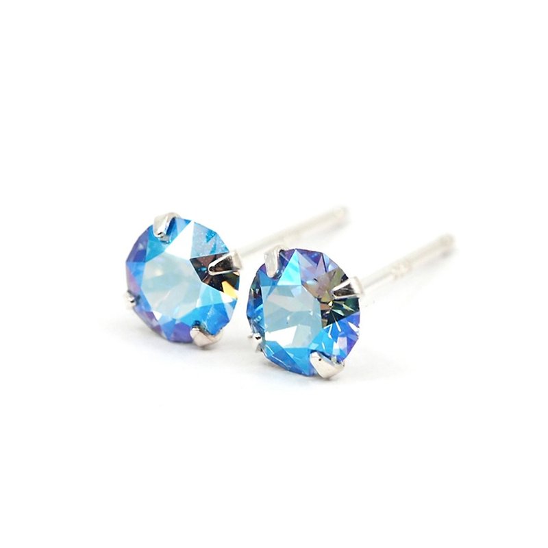 Sapphire Blue Shimmery Swarovski Crystal Earrings, Sterling Silver, 5mm Round - 耳環/耳夾 - 其他金屬 紅色