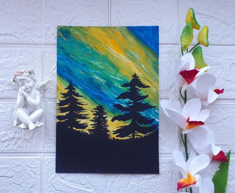 北極光北極光場景北方景觀藝術品 - 壁貼/牆壁裝飾 - 紙 多色