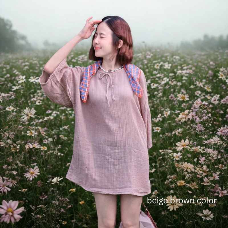 Rainy Mini Dress –Double Salu Cotton | Soft & Airy Puffy Sleeve Dress in 4Colors - 洋裝/連身裙 - 棉．麻 