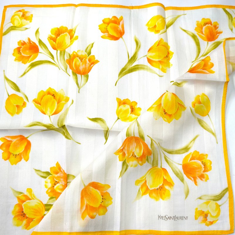 Yves Saint Laurent Vintage Handkerchief Floral Tulip, 19 x 18.5 inches - 手帕 - 棉．麻 橘色