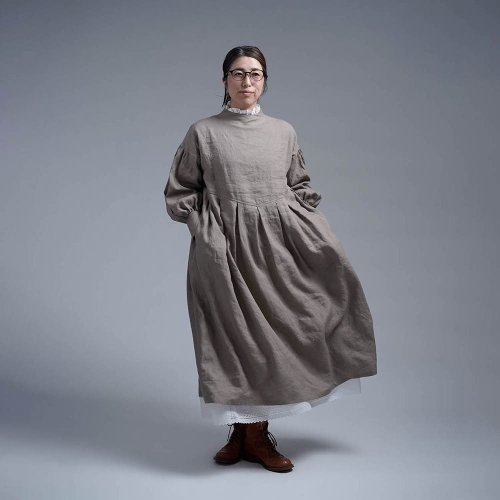 wafu - 亞麻 連身裙 Bottle-neck Dress / Hopsack a048f-ubs1