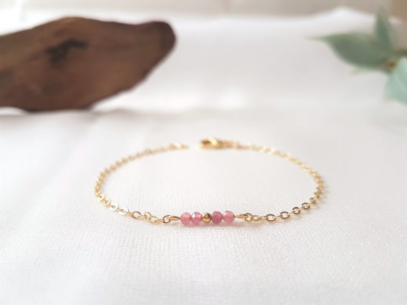 Flower Road‧Pink Tourmaline Brass Bronze Bracelet October Birthstone - Bracelets - Semi-Precious Stones Pink