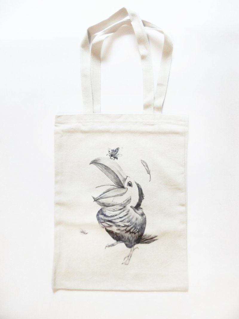 大嘴鳥的祈禱--環保提袋 - 側背包/斜孭袋 - 棉．麻 白色