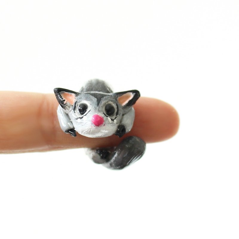 小飛鼠戒指 - 手造蜜袋鼯指環 *獨一無二的愛 - 戒指 - 陶 灰色
