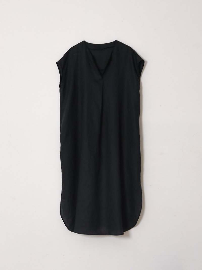 Linen Long Dress-Black - One Piece Dresses - Cotton & Hemp Black
