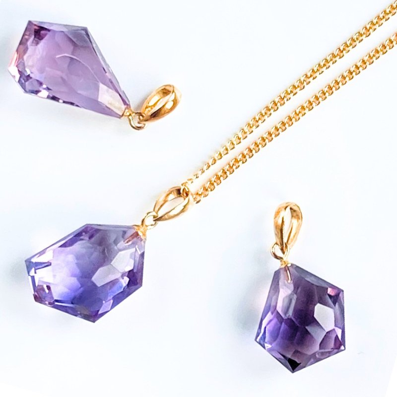 Random cut amethyst/purple crystal K18 K18GP natural stone pendant necklace - deformed S - สร้อยคอ - หิน สีม่วง