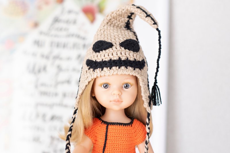 Oogie boogie hat for doll Paola Reina, Little Darling, Halloween costume, 针织帽 - 寶寶/兒童玩具/玩偶 - 棉．麻 黑色