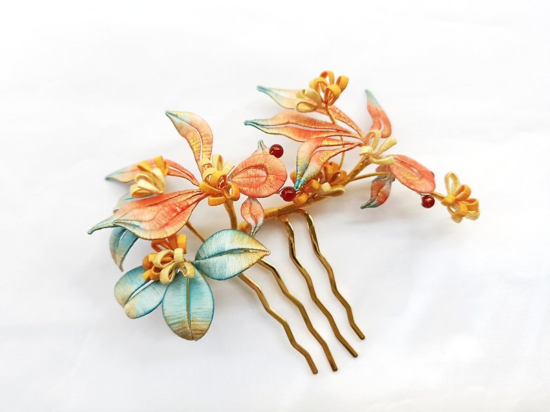Koi in pairs, osmanthus, ancient style, traditional flower entanglement, handmade hairpins, jewelry accessories - เครื่องประดับผม - งานปัก สีส้ม