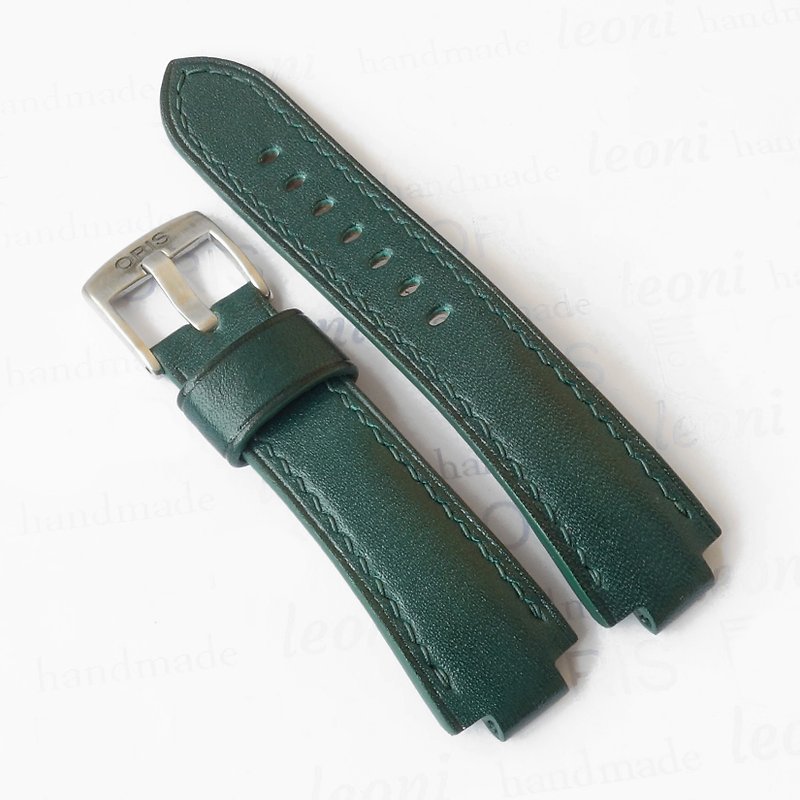 Green Watch Strap for ORIS Aquis, genuine leather - สายนาฬิกา - หนังแท้ สีเขียว