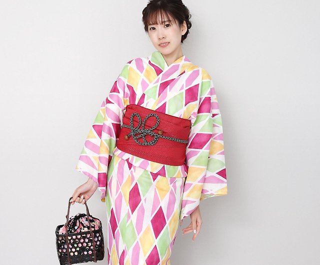 Japanese traditional red kimono bag in polyester cotton, POUCH, various  random patterns