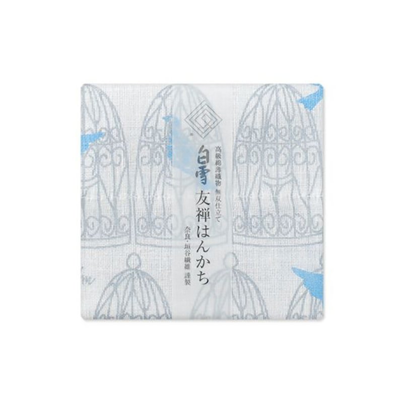 京友禪染手帕 / 藍鳥 銀色 - 手帕 - 棉．麻 銀色