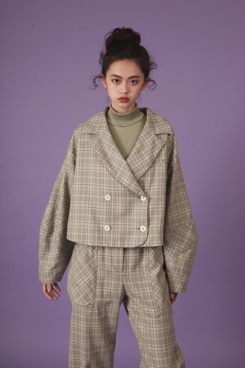 Green Check Plaid Blazer - Women's Blazers & Trench Coats - Cotton & Hemp Green