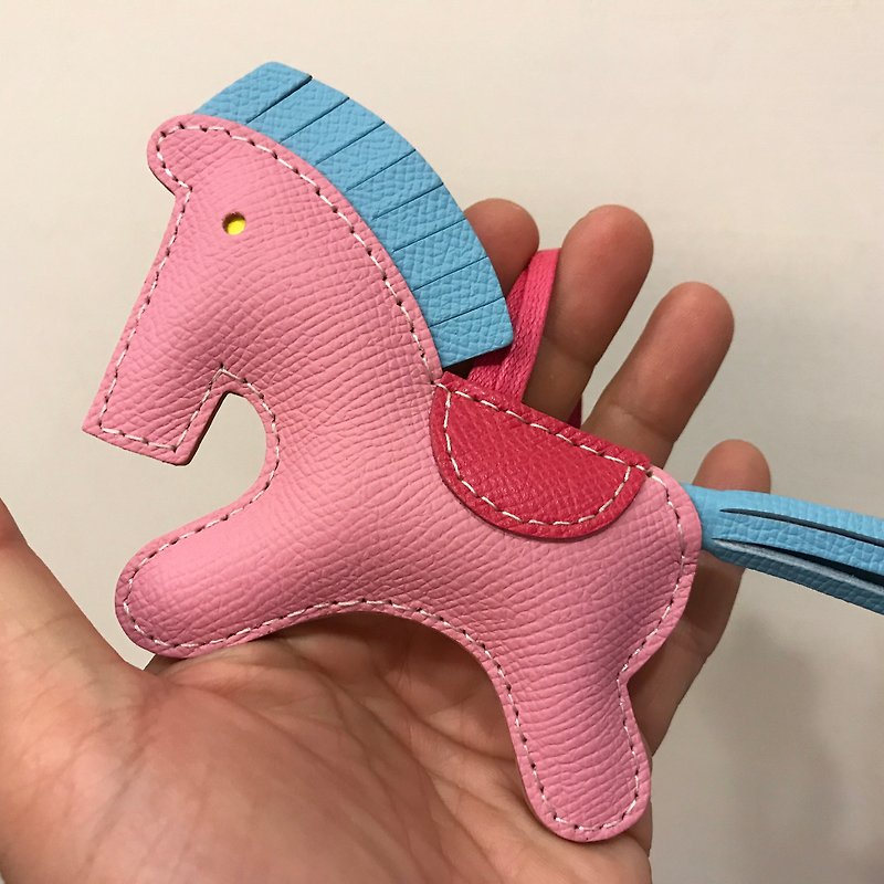 Pink cute pony handmade sewn leather charm big size - ที่ห้อยกุญแจ - หนังแท้ สึชมพู
